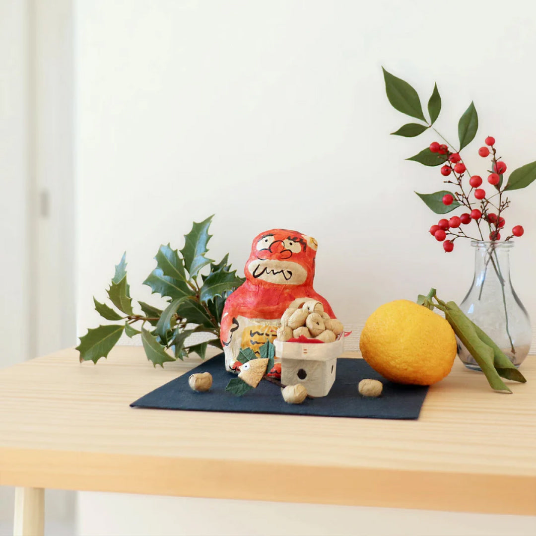 medetaya めでたや｜張り子 節分 赤鬼｜飾り 和紙 人形 豆まき 厄除け 縁起物 三方 柊鰯 置物｜903260005