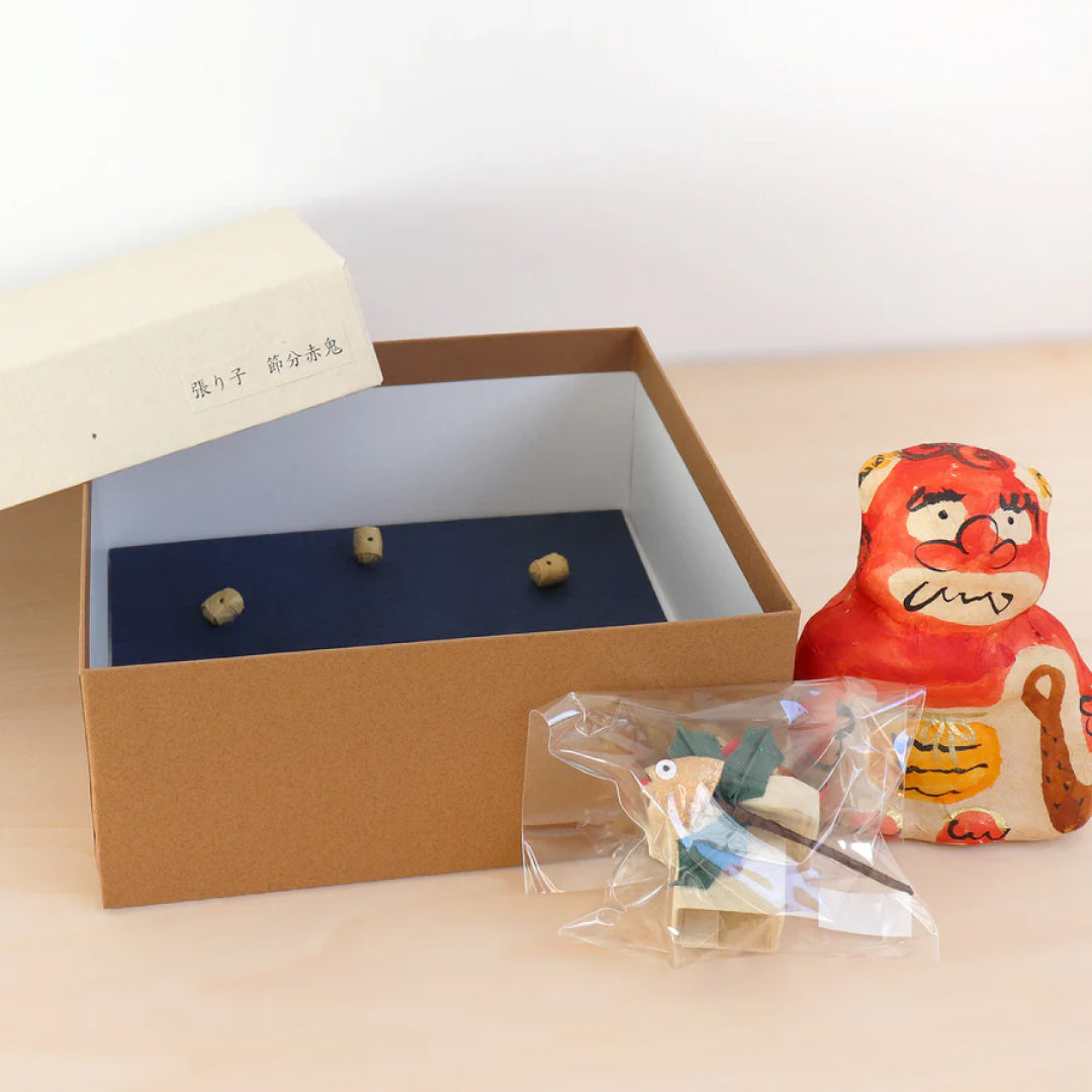 medetaya めでたや｜張り子 節分 赤鬼｜飾り 和紙 人形 豆まき 厄除け 縁起物 三方 柊鰯 置物｜903260005