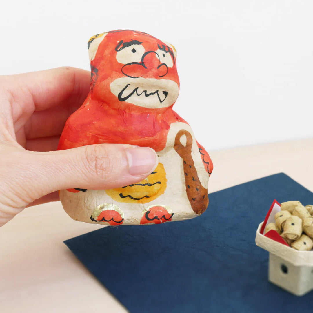 medetaya めでたや｜張り子 節分 赤鬼｜飾り 和紙 人形 豆まき 厄除け 縁起物 三方 柊鰯 置物｜903260005