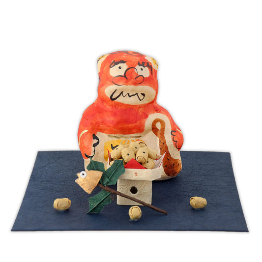 medetaya めでたや｜張り子 節分 赤鬼｜飾り 和紙 人形 豆まき 厄除け 縁起物 三方 柊鰯 置物｜903260005