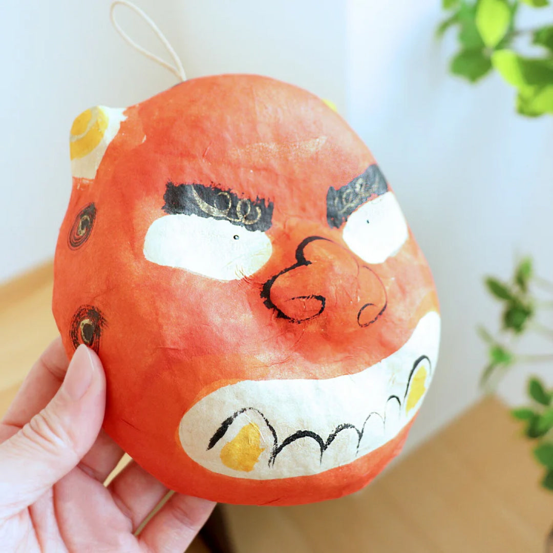 medetaya めでたや｜張り子 鬼面 小サイズ｜赤鬼 節分 飾り お面 和紙 厄除け 縁起物 置物 壁掛け 日本伝統｜903260007