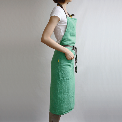 LINO E LINA リーノ・エ・リーナ｜フルエプロン マノン リネン100% ロング丈 調整可能 体型カバー 無地 母の日ギフト