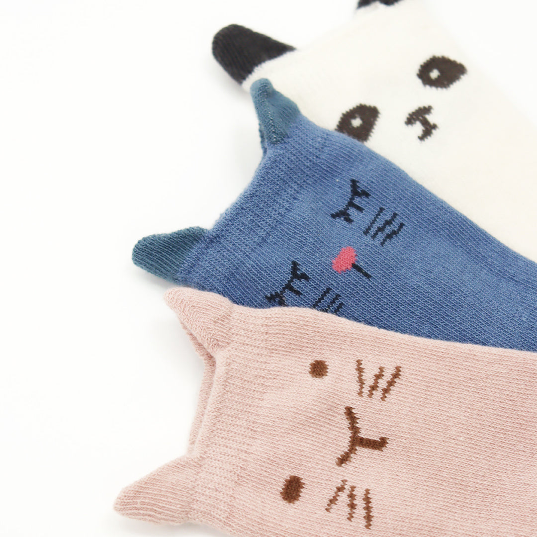 stample スタンプル｜【キッズ】耳付きアニマル園児 アンクルソックス３足組  自分で履けた！を叶えるキッズ靴下 通園  滑り止め付き 秋冬｜73156