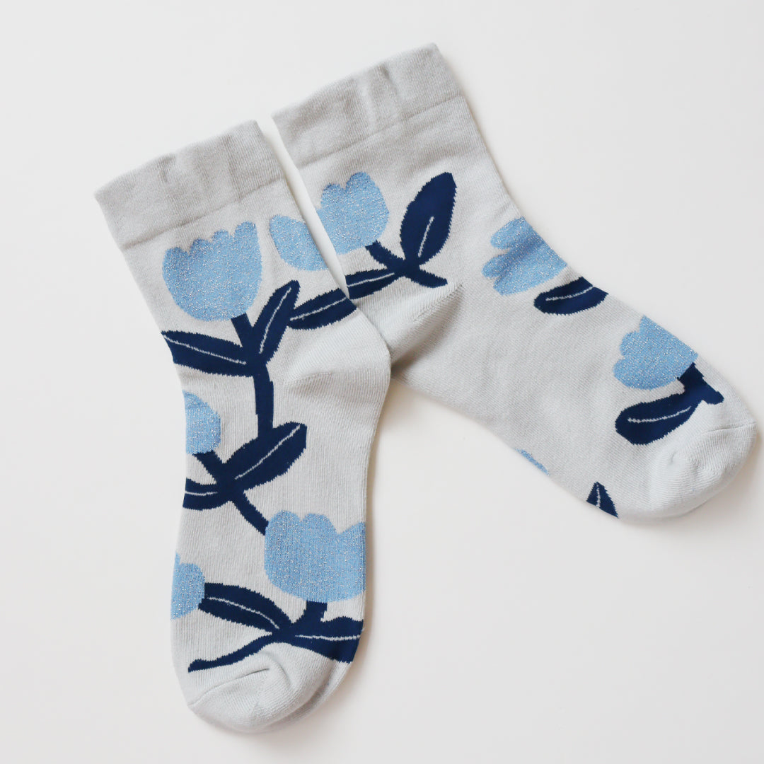 KIVISDOU きびす堂｜【2足組】フラワーガーデン ショートソックス 靴下 レディース 花柄 ラメ糸 ギフト｜K31147