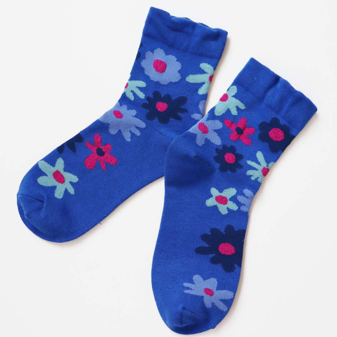 KIVISDOU きびす堂｜【2足組】フラワーガーデン ショートソックス 靴下 レディース 花柄 ラメ糸 ギフト｜K31147