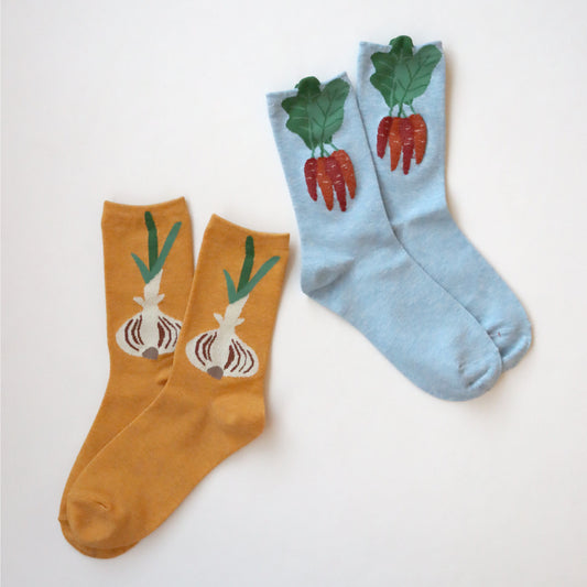 KIVISDOU きびす堂｜【2足組】根菜ショートソックス オニオン＆キャロット 靴下 レディース 個性的 ギフト｜K31153