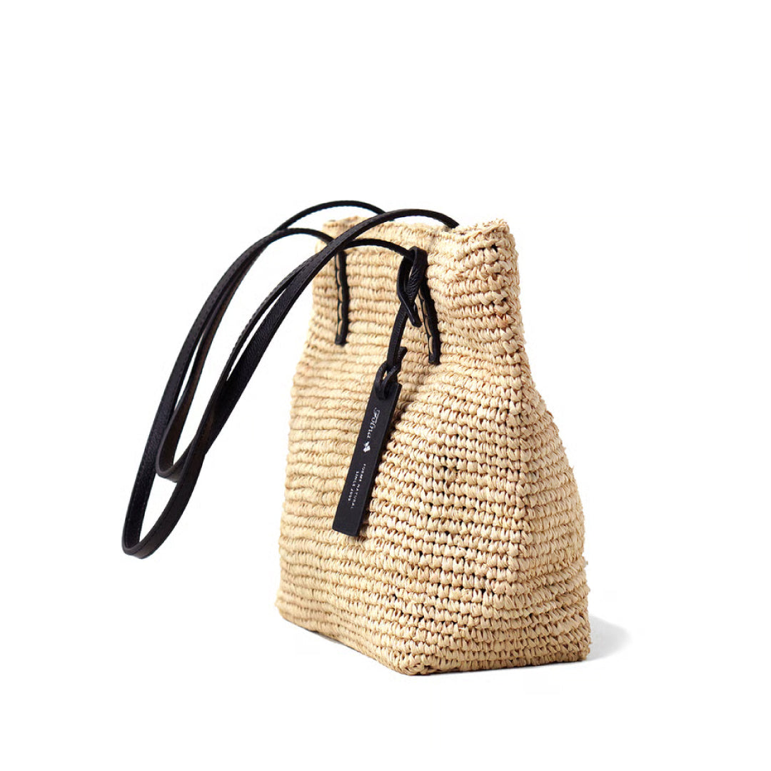 Folna フォルナ｜Raffia ラフィア カゴトートバッグ レザーハンドル B5サイズ収納可 本革 経年変化 レディース｜K765024