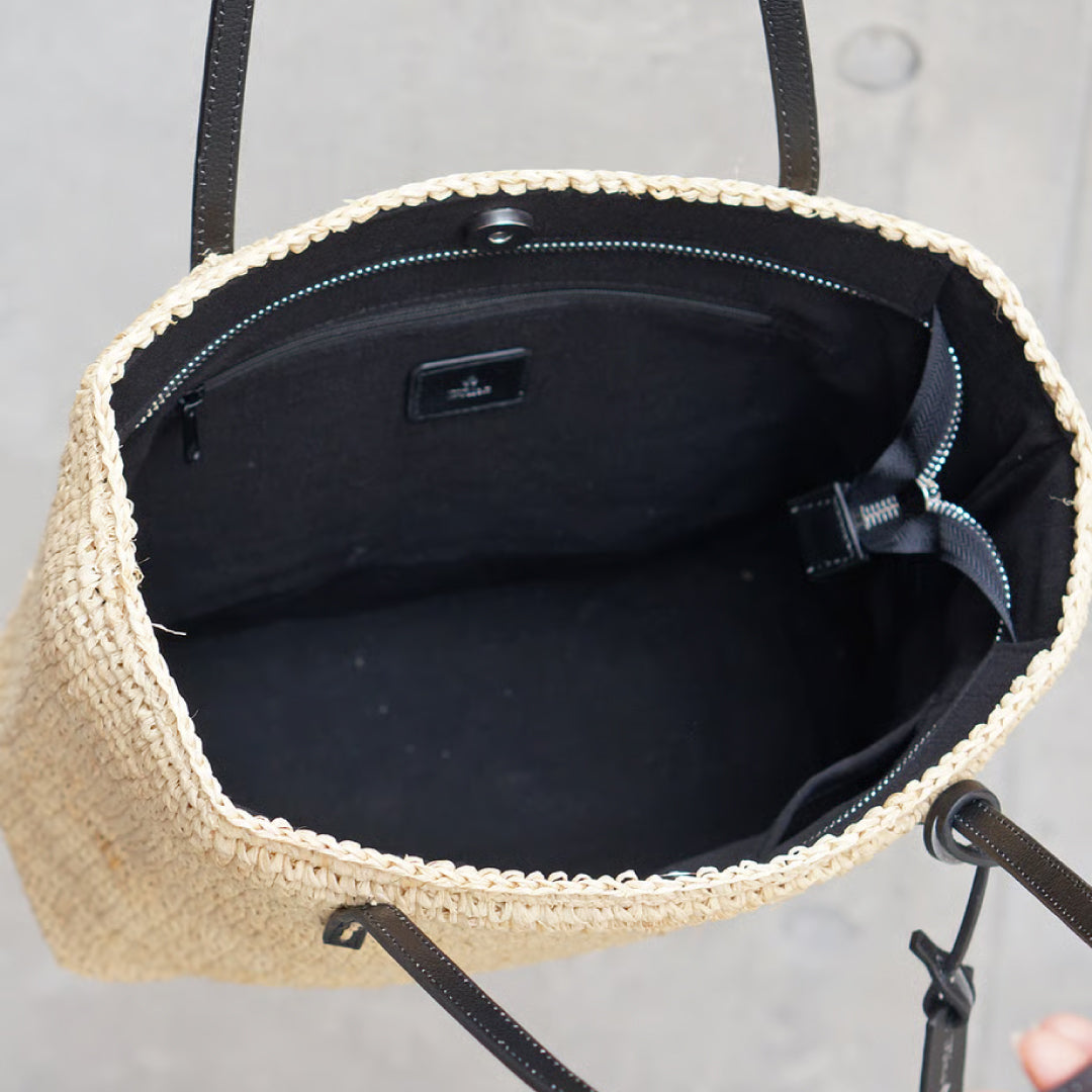 Folna フォルナ｜Raffia ラフィア カゴトートバッグ レザーハンドル B5サイズ収納可 本革 経年変化 レディース｜K765024