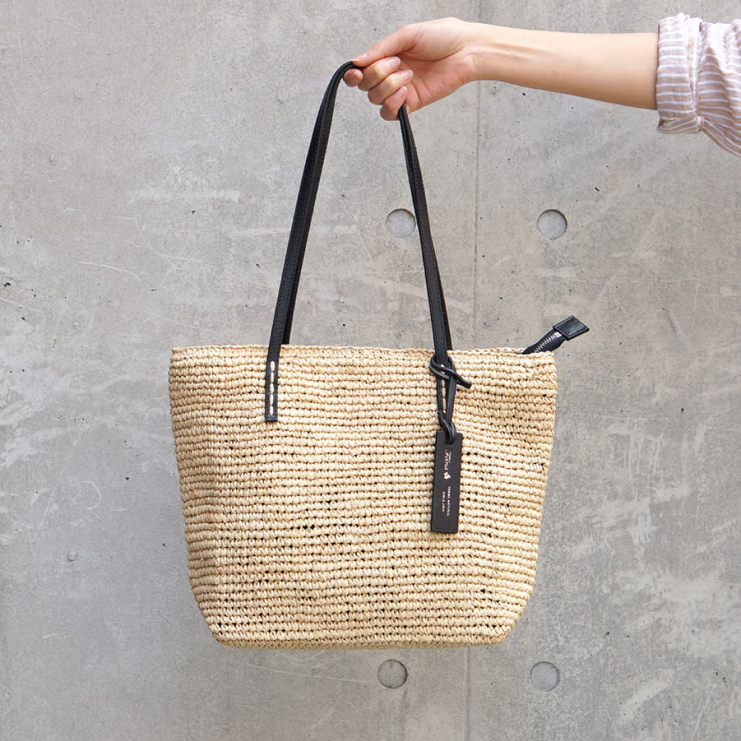Folna フォルナ｜Raffia ラフィア カゴトートバッグ レザーハンドル B5サイズ収納可 本革 経年変化 レディース｜K765024