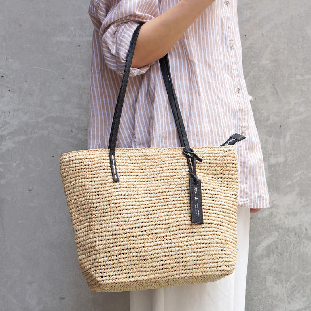 Folna フォルナ｜Raffia ラフィア カゴトートバッグ レザーハンドル B5サイズ収納可 本革 経年変化 レディース｜K765024