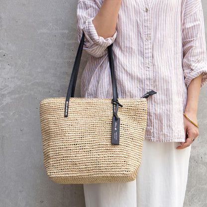 Folna フォルナ｜Raffia ラフィア カゴトートバッグ レザーハンドル B5サイズ収納可 本革 経年変化 レディース｜K765024