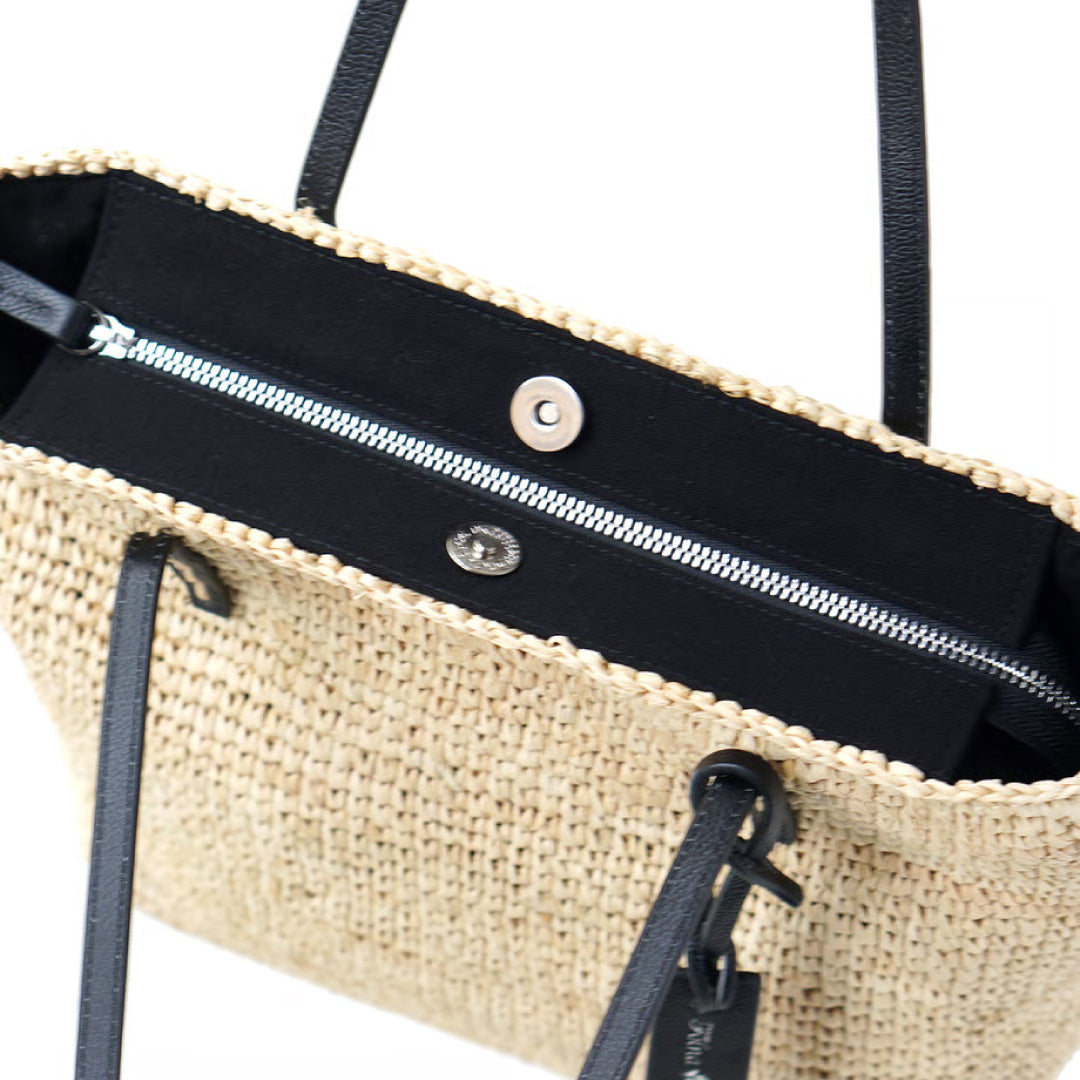 Folna フォルナ｜Raffia ラフィア カゴトートバッグ レザーハンドル B5サイズ収納可 本革 経年変化 レディース｜K765024