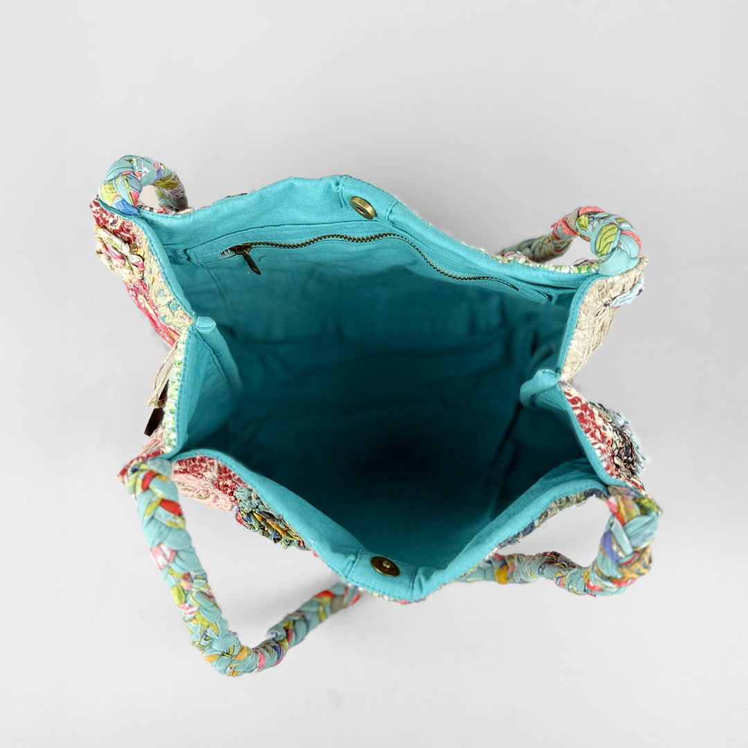 the shop ザショップ｜ロリポップバッグ アップリケ 三つ編み  ハンドメイドバッグ インド綿｜8909207262476