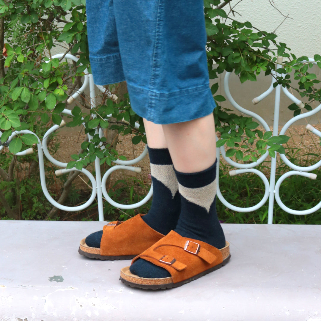 KIVISDOU きびす堂｜○＆△バルキー クルーソックス 厚手 ムレにくくチクチクしない 暖かい靴下｜k41051