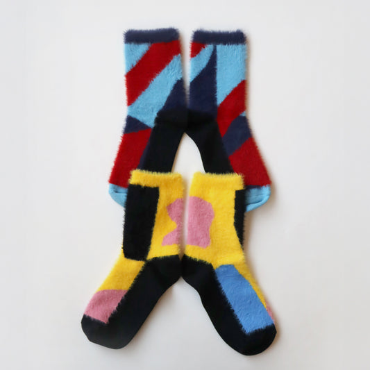 KIVISDOU きびす堂｜2足組 カラフルで遊び心があるモンスタークルーソックス ふわふわ モコモコ 個性的な靴下 ｜k41029