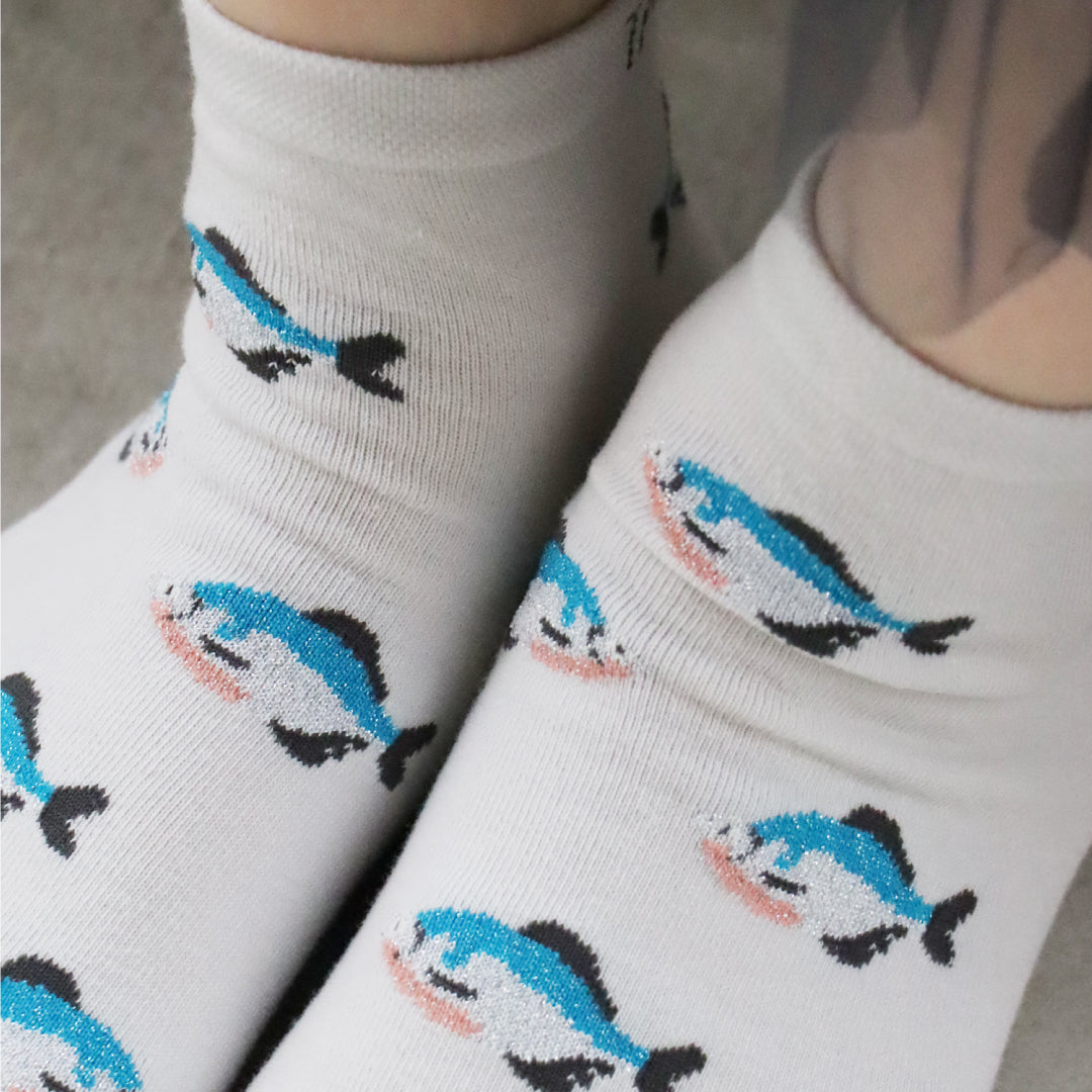 KIVISDOU きびす堂｜【２足組】オイカワ＆タナゴ 魚柄アンクルソックス レディース靴下  ラメ 個性的 春夏 キビスドウ｜K21107