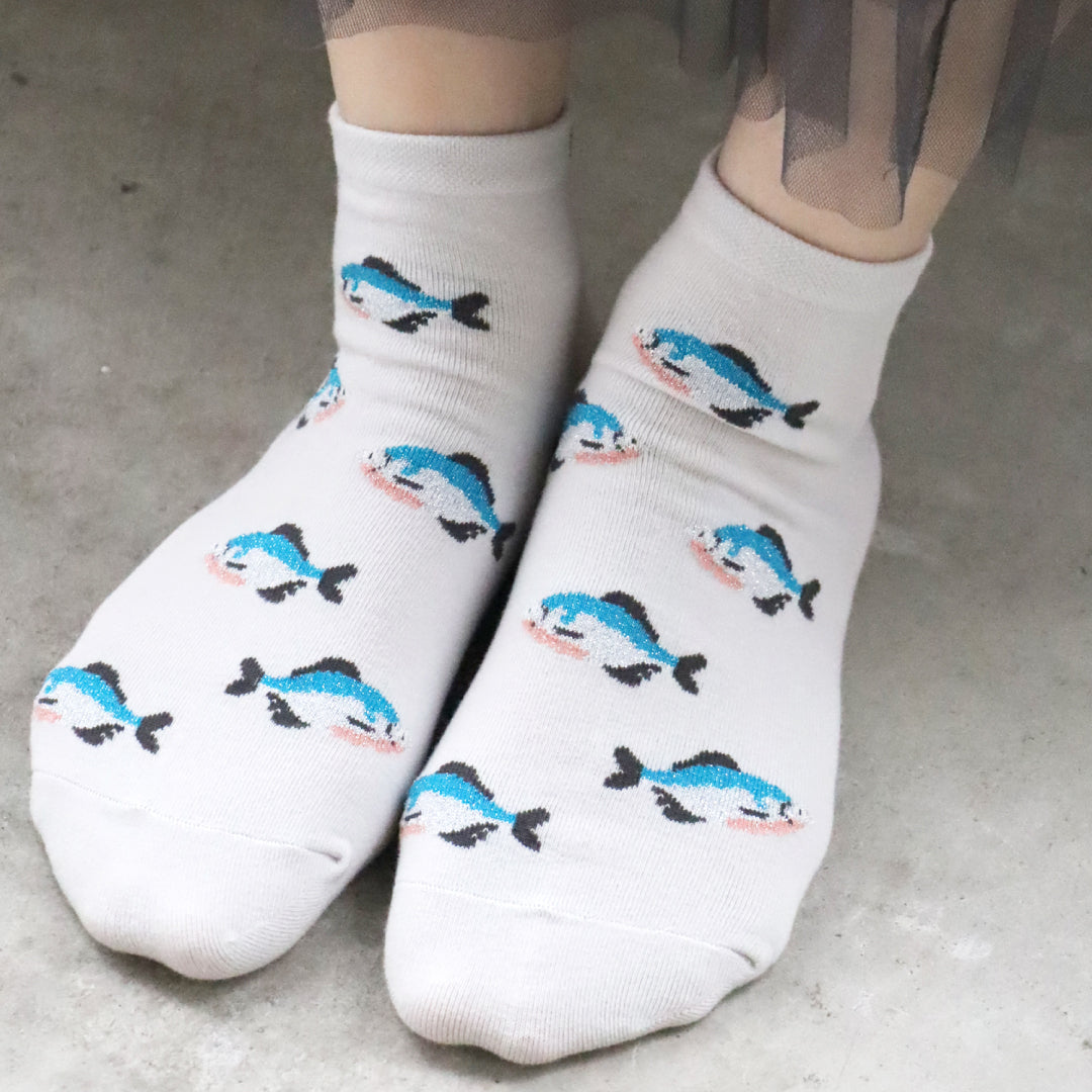 KIVISDOU きびす堂｜【２足組】オイカワ＆タナゴ 魚柄アンクルソックス レディース靴下  ラメ 個性的 春夏 キビスドウ｜K21107