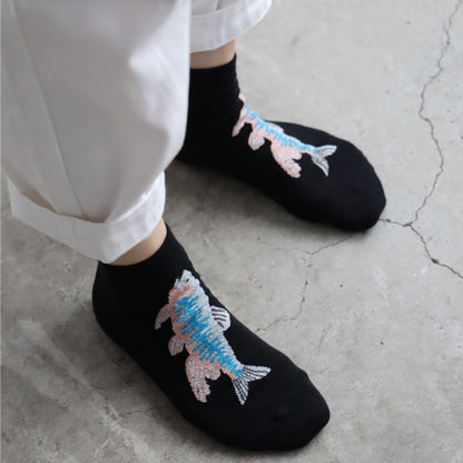 KIVISDOU きびす堂｜【２足組】オイカワ＆タナゴ 魚柄アンクルソックス レディース靴下  ラメ 個性的 春夏 キビスドウ｜K21107