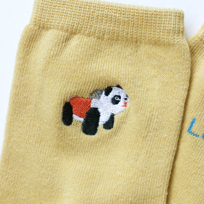 KIVISDOU きびす堂｜【2足組】GOGO!パンダカー 刺繍 ショートソックス レディース 靴下 セット レトロ アニマル 春夏｜k31135