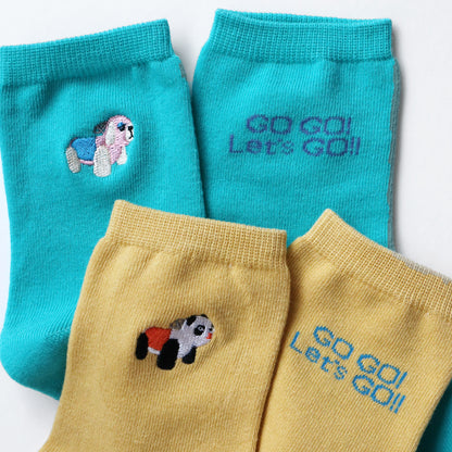 KIVISDOU きびす堂｜【2足組】GOGO!パンダカー 刺繍 ショートソックス レディース 靴下 セット レトロ アニマル 春夏｜k31135