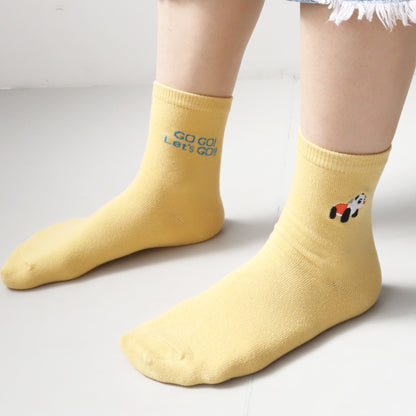KIVISDOU きびす堂｜【2足組】GOGO!パンダカー 刺繍 ショートソックス レディース 靴下 セット レトロ アニマル 春夏｜k31135