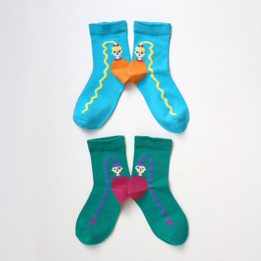 KIVISDOU きびす堂｜【２足組】ロングヘアーツインズ ショートソックス 靴下 個性的｜k31148