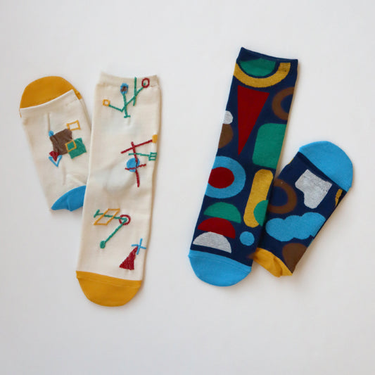 KIVISDOU きびす堂｜【2足組】○△□ショートソックス 個性派 幾何学 デザイン レディース 靴下｜k31151