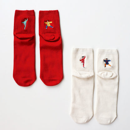 KIVISDOU きびす堂｜カンフー刺繍 ショートソックス 2足組 ユニークなデザイン  個性的 ストレスフリーな履き心地 秋冬｜k31269