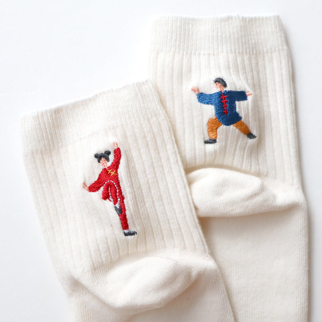 KIVISDOU きびす堂｜カンフー刺繍 ショートソックス 2足組 ユニークなデザイン  個性的 ストレスフリーな履き心地 秋冬｜k31269