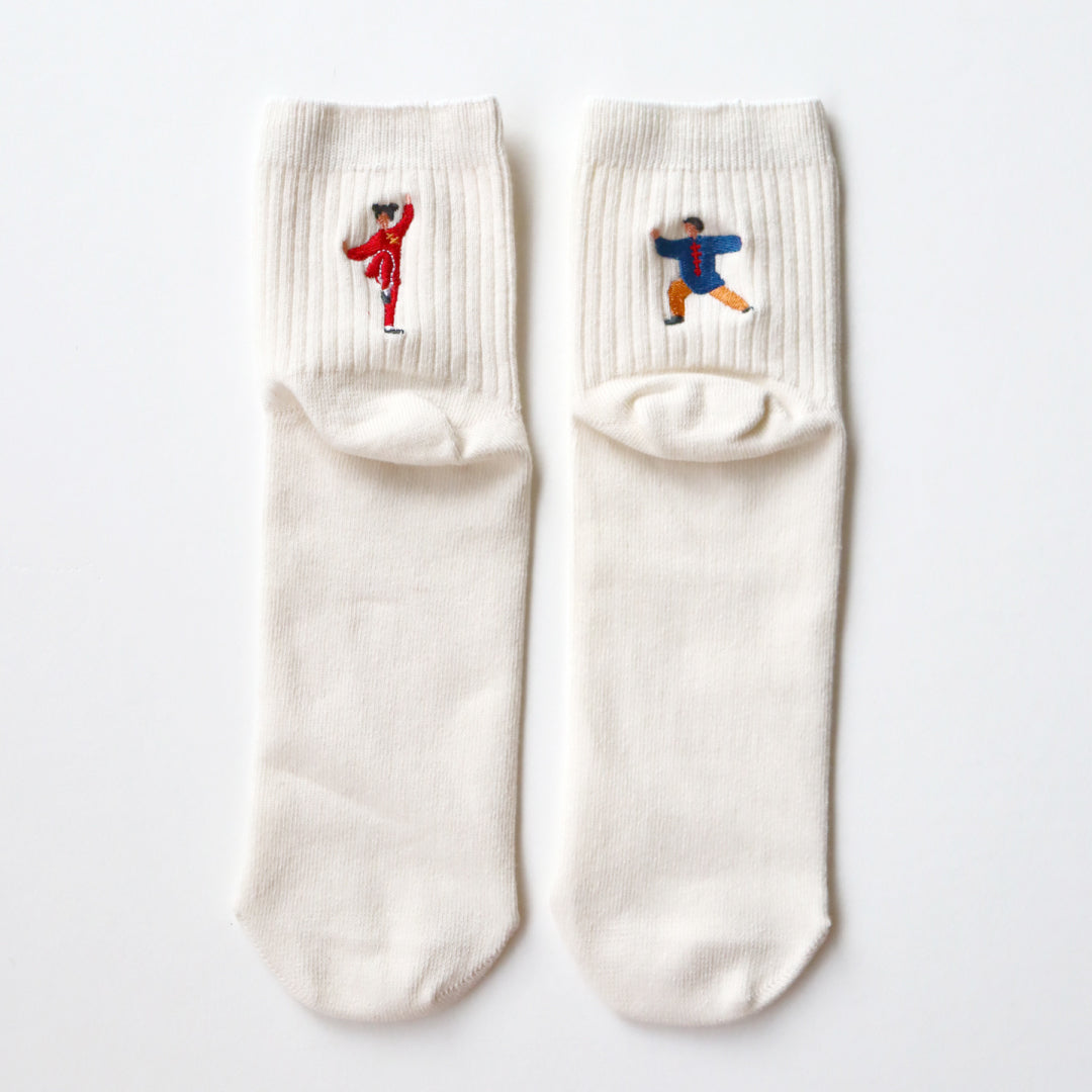 KIVISDOU きびす堂｜カンフー刺繍 ショートソックス 2足組 ユニークなデザイン  個性的 ストレスフリーな履き心地 秋冬｜k31269