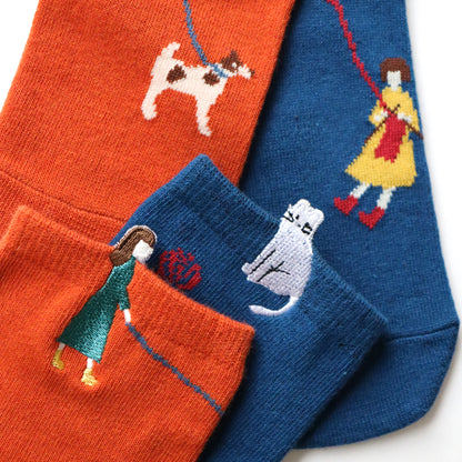 KIVISDOU きびす堂｜休日のひととき はみ出し刺繍 ショートソックス２足組｜周りと被らない 遊び心があるデザイン レディース靴下 秋冬 キビスドウ｜k31273