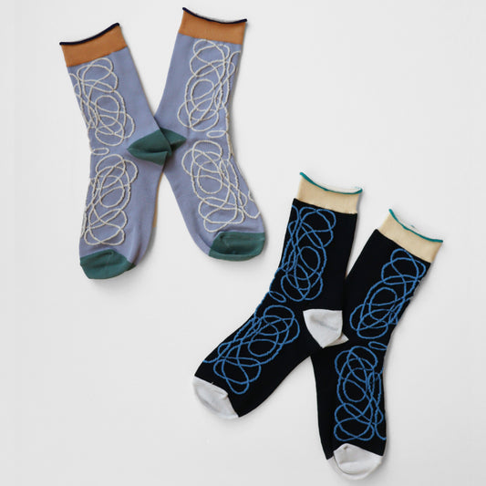 KIVISDOU きびす堂｜【2足組】ROPEクルーソックス レディース 靴下 ハイゲージ フロート編み ロープ模様 ギフト｜k41159