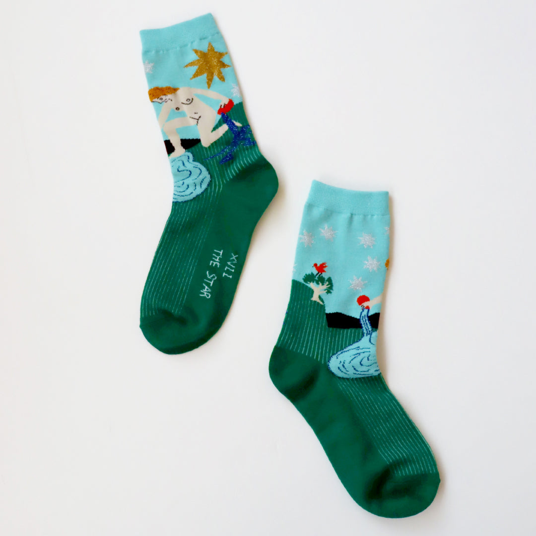 KIVISDOU きびす堂｜【2足組】タロットカード クルーソックス 靴下 レディース ラメ糸 シャギー糸  STAR WORLD｜k41163