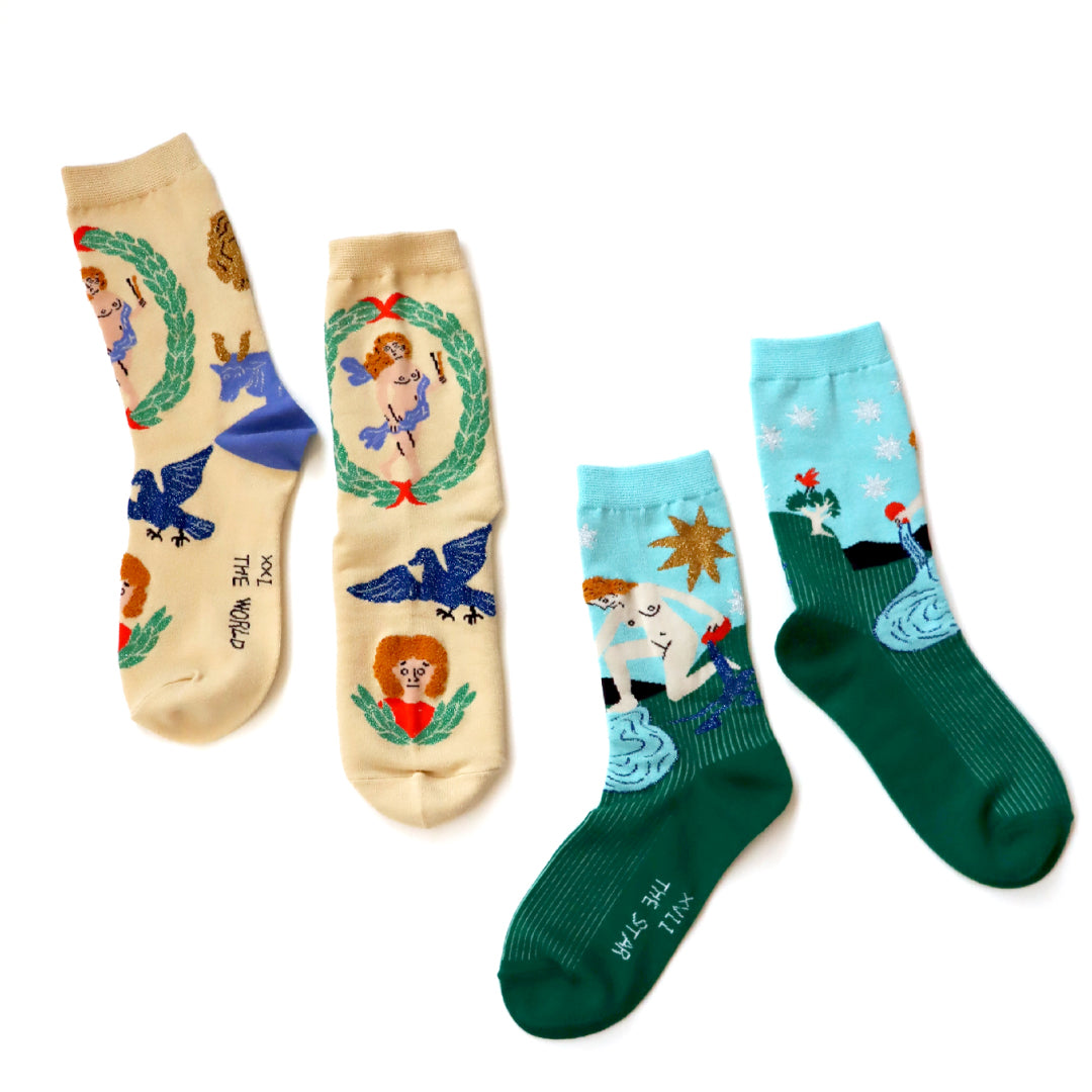 KIVISDOU きびす堂｜【2足組】タロットカード クルーソックス 靴下 レディース ラメ糸 シャギー糸  STAR WORLD｜k41163