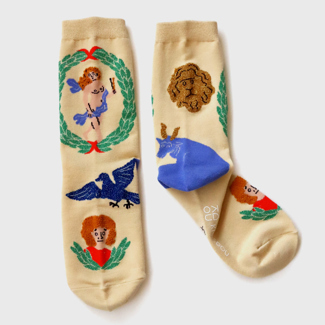 KIVISDOU きびす堂｜【2足組】タロットカード クルーソックス 靴下 レディース ラメ糸 シャギー糸  STAR WORLD｜k41163