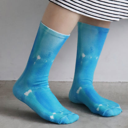 KIVISDOU きびす堂｜【2足組】青のねむり色のめざめ プリントクルーソックス 個性的 総柄 靴下 レディース 春夏｜k41171