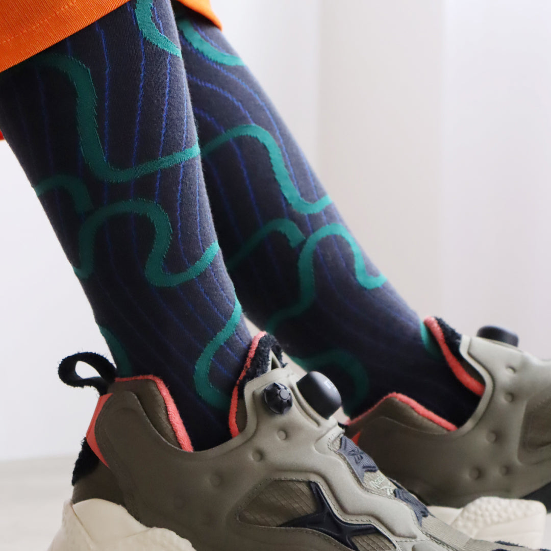 KIVISDOU きびす堂｜チカチカ幻覚デザインが個性的【2足組】ドープ ハイソックス｜k51016