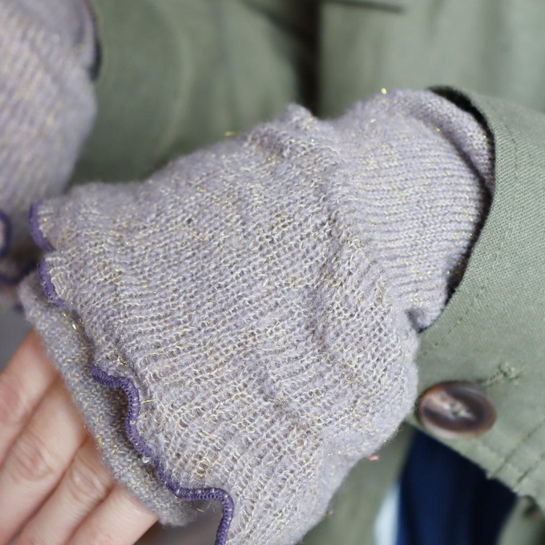 KIVISDOU きびす堂｜チューリップフリル ハンドウォーマー ｜ラメ入り 指なし手袋 スマホ操作も楽々！チクチクしないあったか防寒グッズ｜k61092