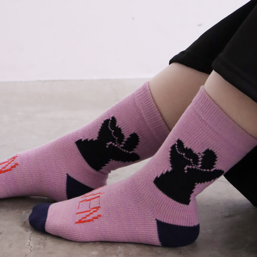 KIVISDOU きびす堂｜可愛い靴下 2足組 No deep meaning ざっくりローゲージ編み  ゆるい柄が愛らしい、ふんわり柔らかな履き心地｜k41032