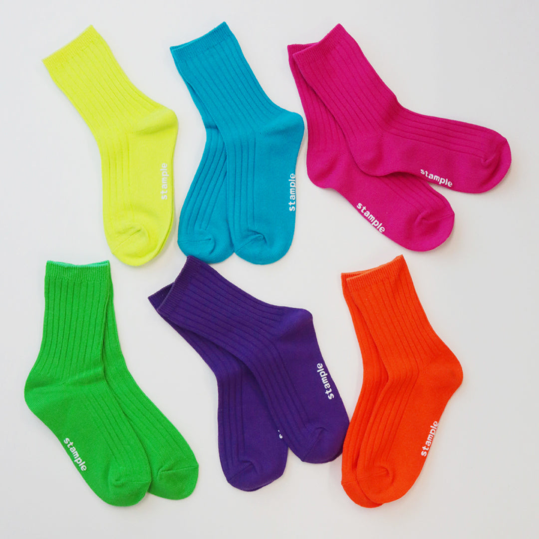 stample スタンプル｜【キッズ】ネオンリブクルーソックス 靴下 カラフル無地 差し色に｜72994