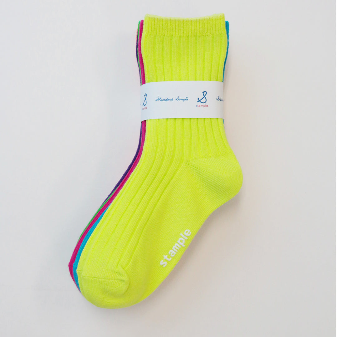 stample スタンプル｜【キッズ】ネオンリブクルーソックス 靴下 カラフル無地 差し色に｜72994