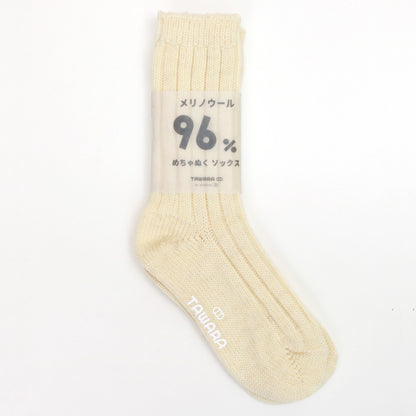 TAWARA タワラ｜メリノウール96% めちゃぬくローゲージ クルーソックス１足 手編み風 暖かい 蒸れない 秋冬｜t40664