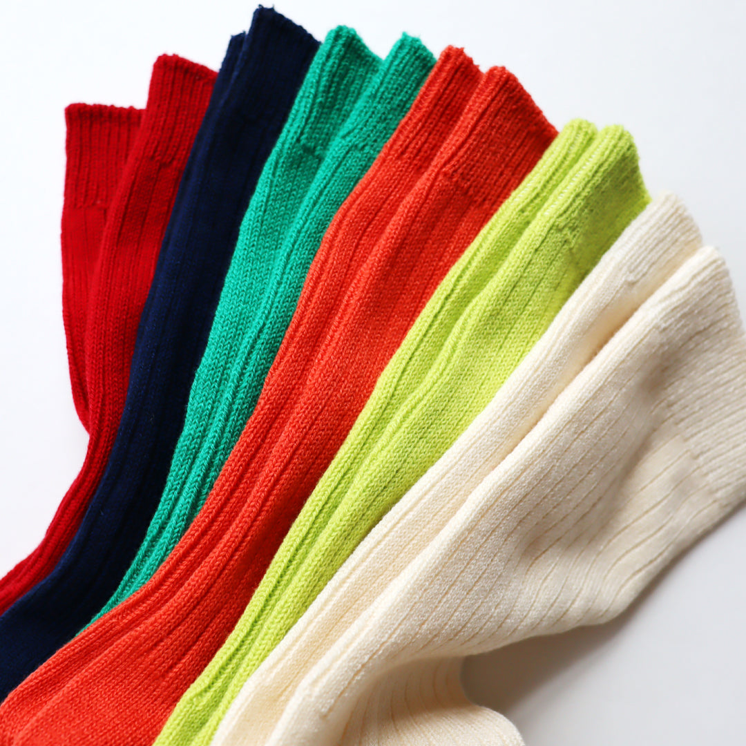 TAWARA タワラ｜ちょびっとウール混 ローゲージリブ クルーソックス【高発色・長め丈】カラーソックス｜t40805