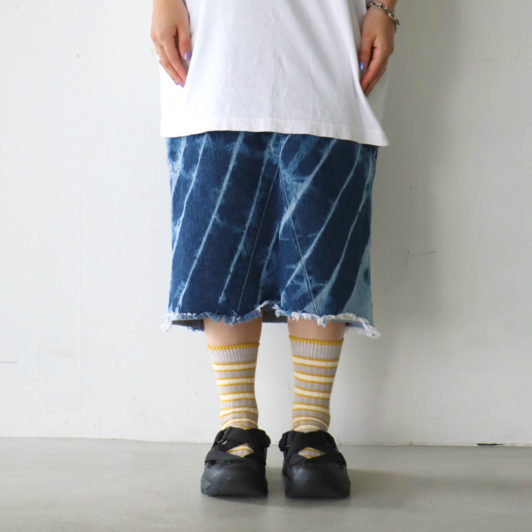 TAWARA タワラ｜綿麻ボーダー クルーソックス 蒸れにくく快適 レディース靴下 ローゲージデザイン｜t41168