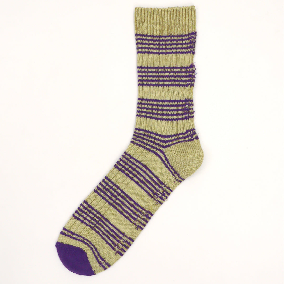 TAWARA タワラ｜綿麻ボーダー クルーソックス 蒸れにくく快適 レディース靴下 ローゲージデザイン｜t41168