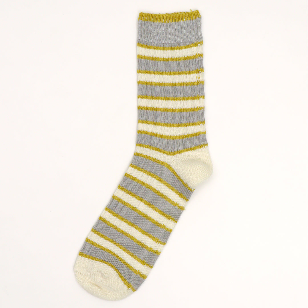 TAWARA タワラ｜綿麻ボーダー クルーソックス 蒸れにくく快適 レディース靴下 ローゲージデザイン｜t41168
