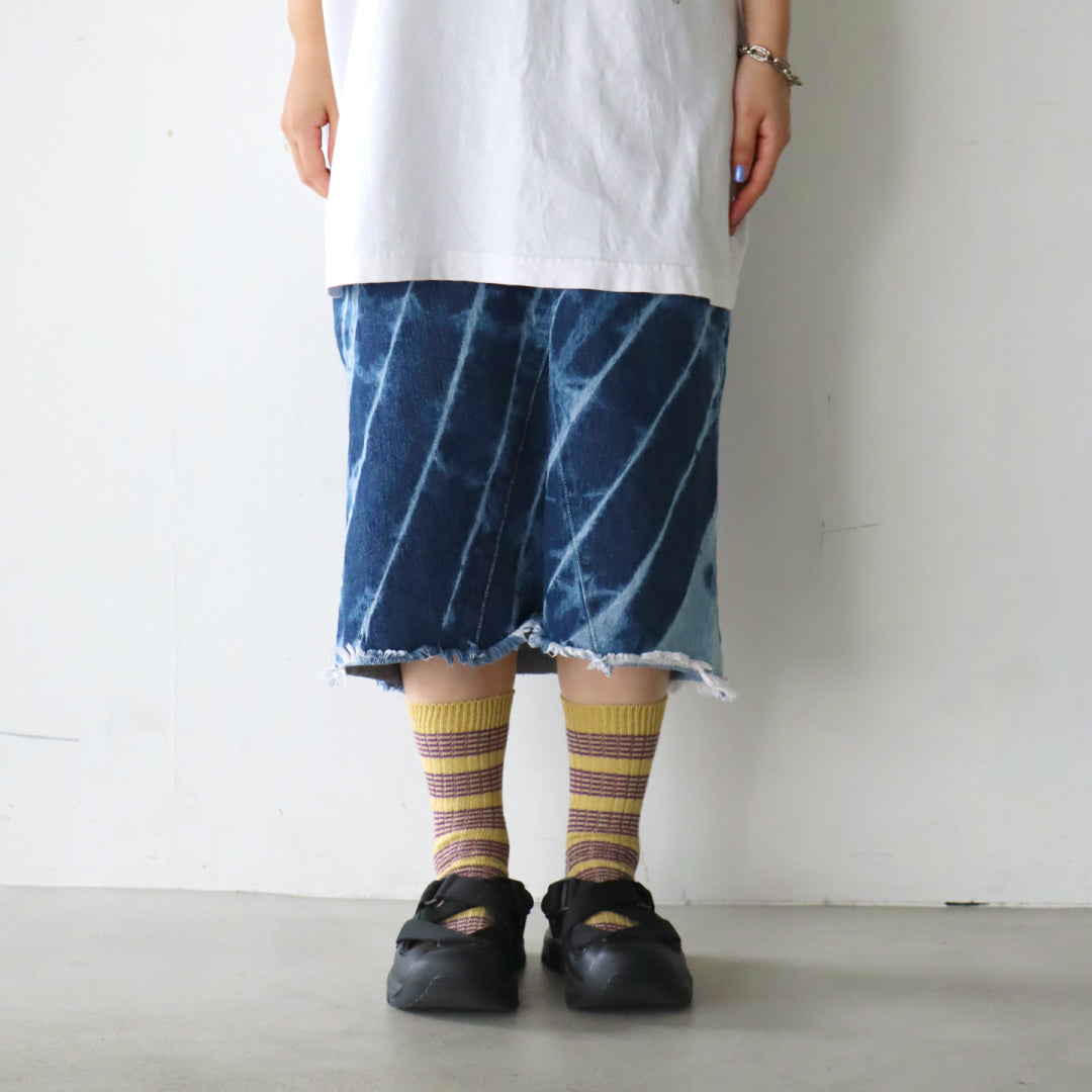 TAWARA タワラ｜綿麻ボーダー クルーソックス 蒸れにくく快適 レディース靴下 ローゲージデザイン｜t41168