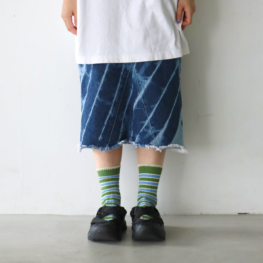 TAWARA タワラ｜綿麻ボーダー クルーソックス 蒸れにくく快適 レディース靴下 ローゲージデザイン｜t41168