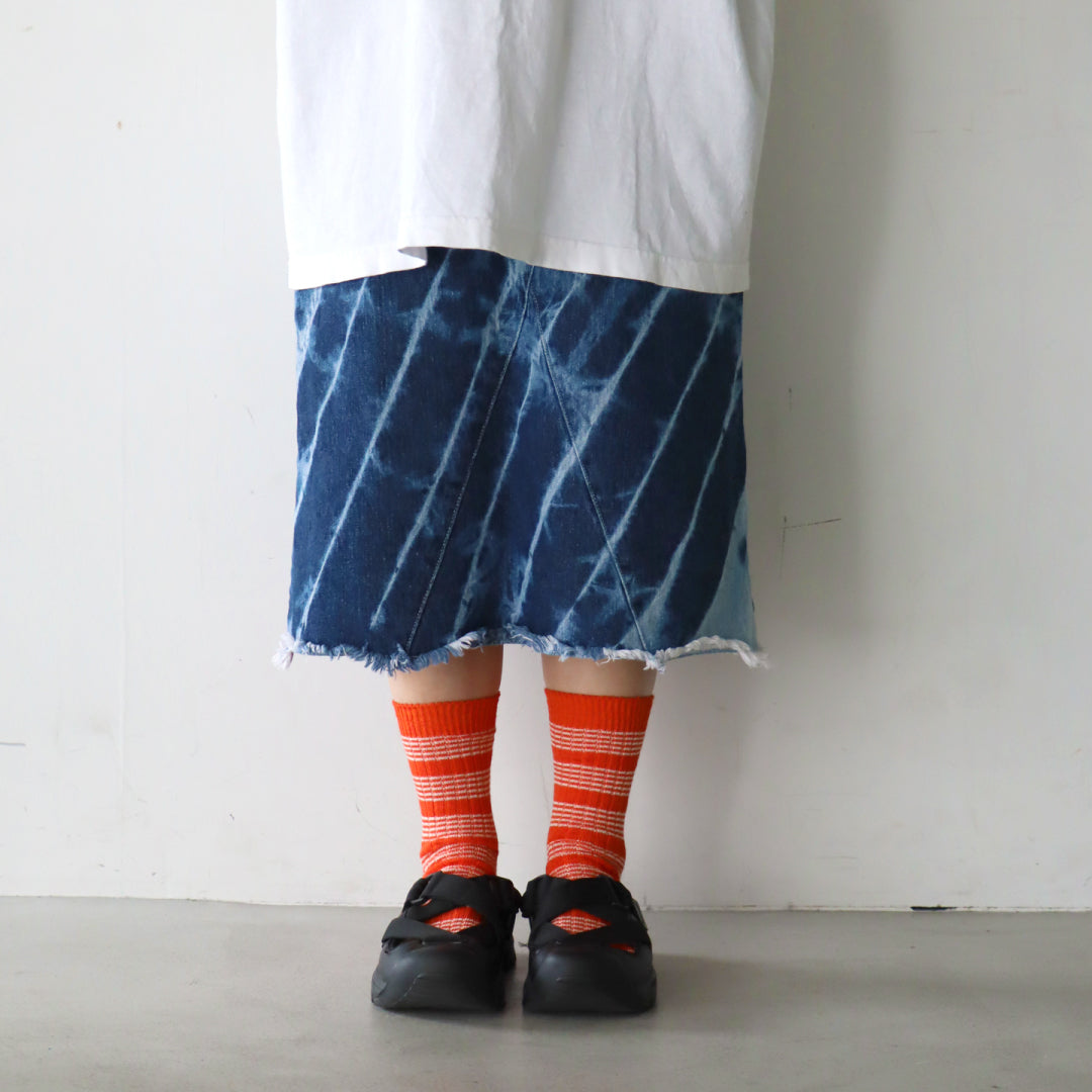 TAWARA タワラ｜綿麻ボーダー クルーソックス 蒸れにくく快適 レディース靴下 ローゲージデザイン｜t41168