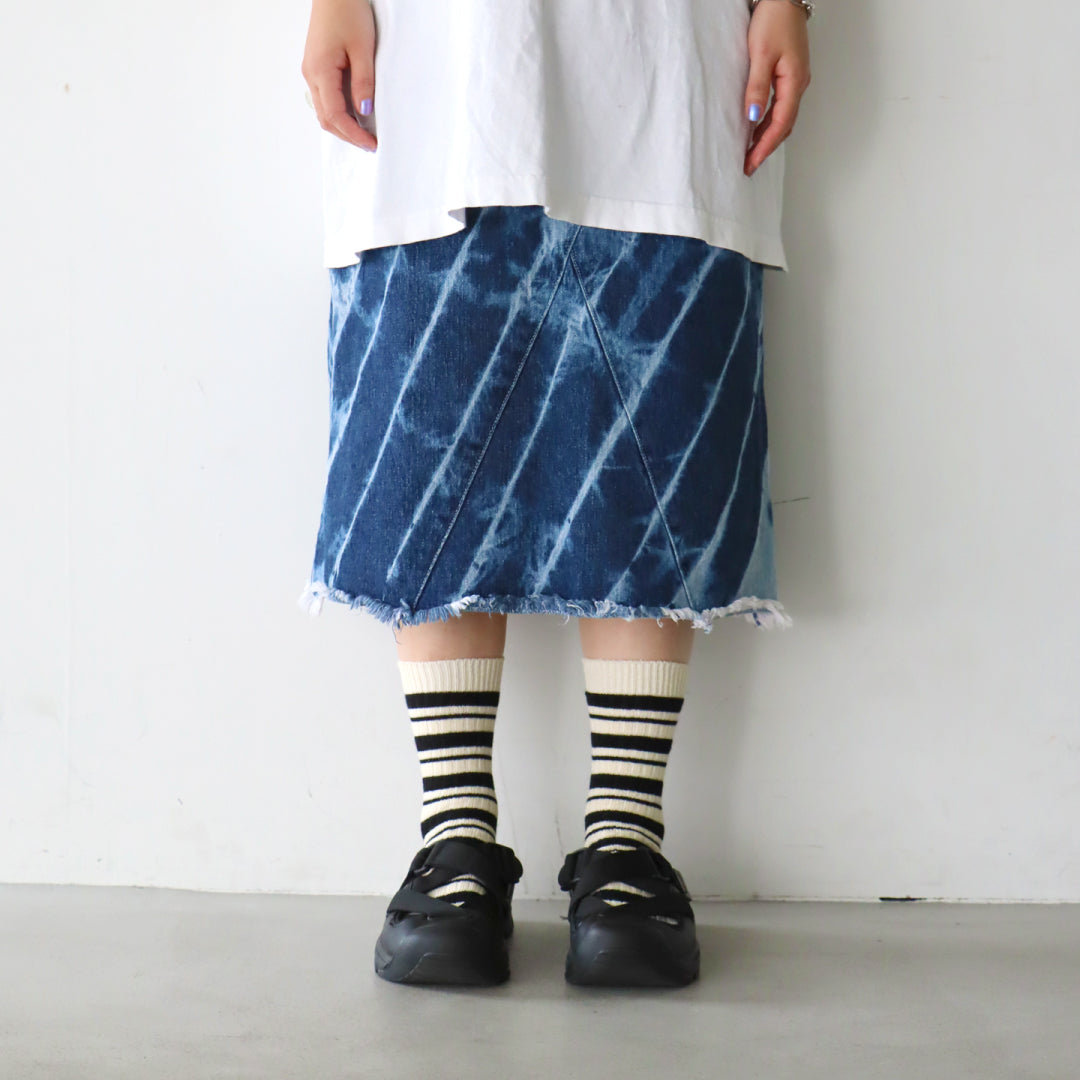 TAWARA タワラ｜綿麻ボーダー クルーソックス 蒸れにくく快適 レディース靴下 ローゲージデザイン｜t41168